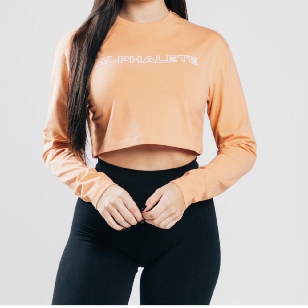 Alphalete Orange Outlined Long Sleeve Cropped Shirt